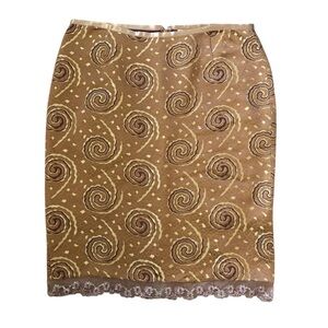 Tom K Nguyen Vintage Swirl Brocade /Lace Pencil Midi Skirt Brown Size 10